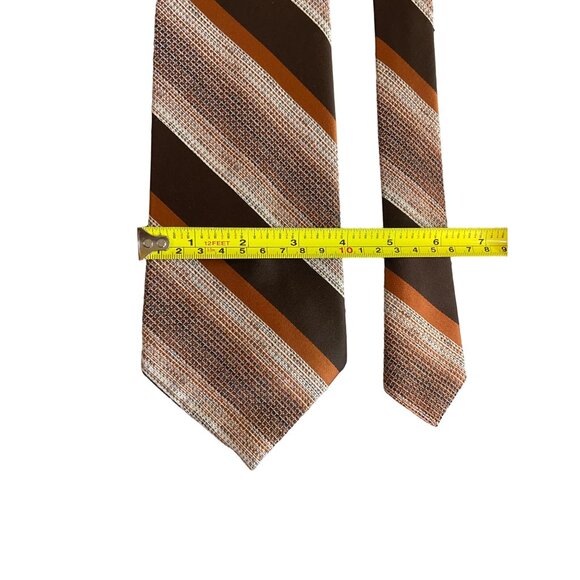 Vintage McCalls Damon Mens Necktie Brown Orange Stripe American Regimental 70s - Picture 3 of 5